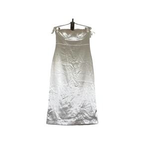 Lulu's Dress White Satin Back Zipper Strapless Wireless Slit Split Midi Medium